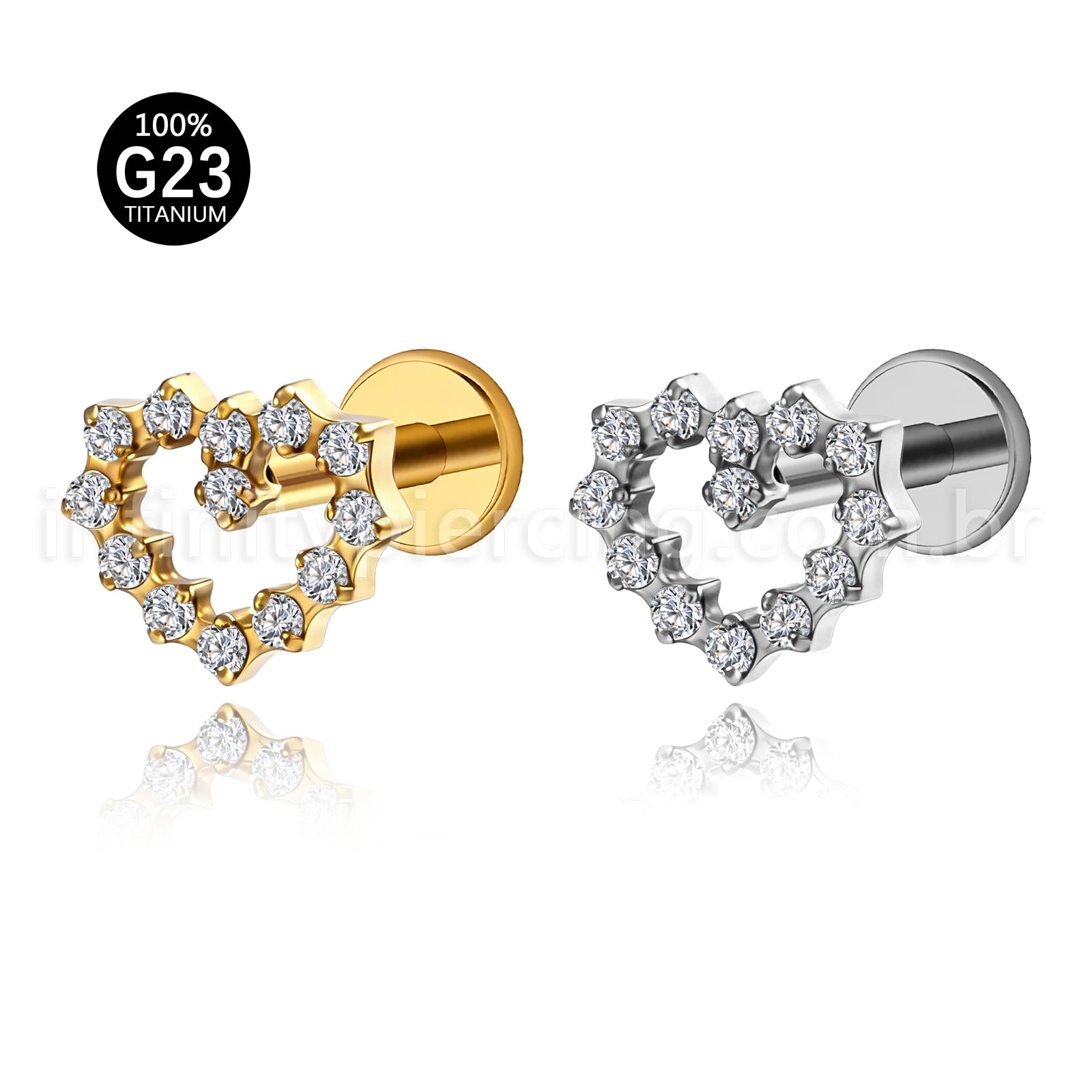 Piercing Labret Titânio Coração Zircõnia Cravejada